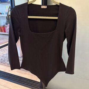 Free People Square Neck Long Sleeve Bodysuit, Color: Black, Size: M